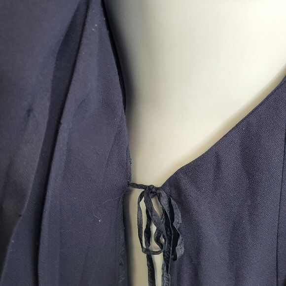 VINTAGE 80s dress navy blue chenille collar wrap maxi M - Picture 7 of 12